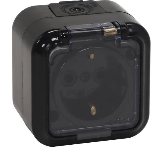 Розетка откр.установки 1-мест с/з с крышкой IP54 черная Пралеска Bylectrica