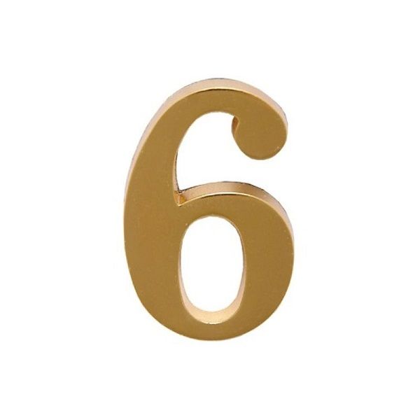 Цифра 6 дверная золото на клеевой основе Аллюр
