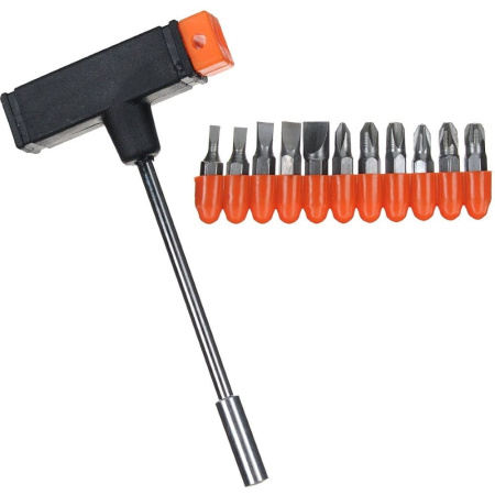 Отвертка т-образная с набором бит 11 шт SL,PH,PZ 100мм  Sparta---