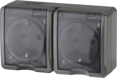 Розетка откр.установки 2-мест с/з с крышкой IP54 серая Эксперт Эра(8)