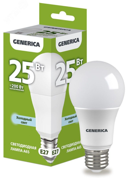 Лампа светодиодная Е27 25Вт Led 6500К холодный свет груша Generica IEK